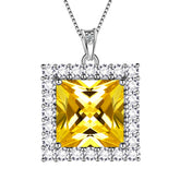 Square Birthstone November Citrine Necklace Pendant Women Girls Jewelry Birthday Gifts Sterling Silver - Aurora Tears Jewelry